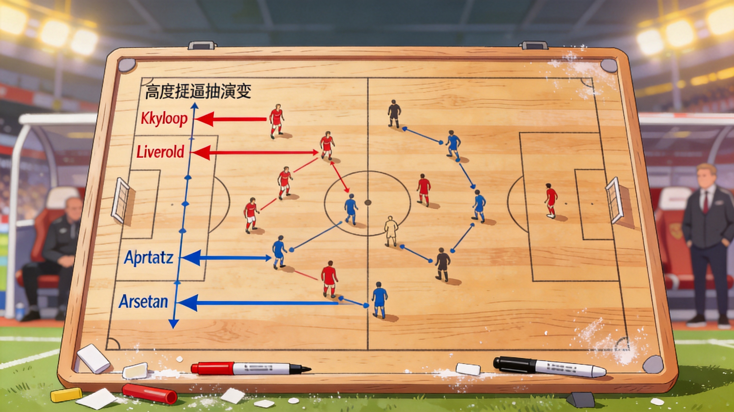 足球战术板分析图，展示球队阵型与跑位